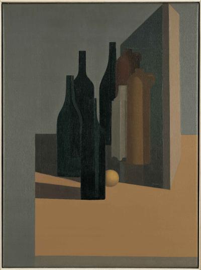 Bruno Meier, Sieben Flaschen mit gelber Kugel, 1963
